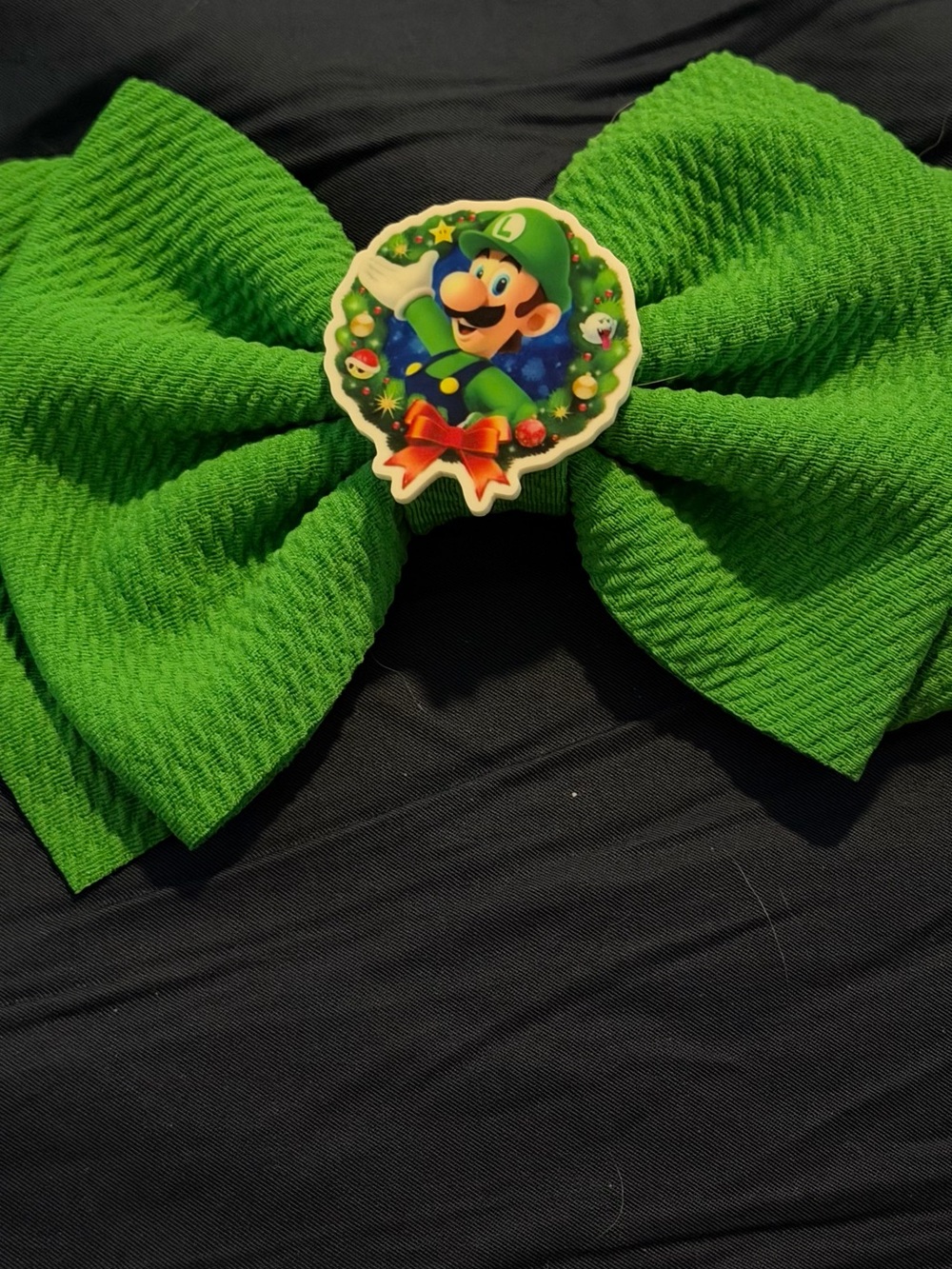 Green Bow Hair Clip with Luigi Character Accent
